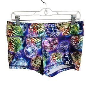 Wodbottom Size XL Crossfit Shortie Shorts Purple Disco Ball Print Gym Workout